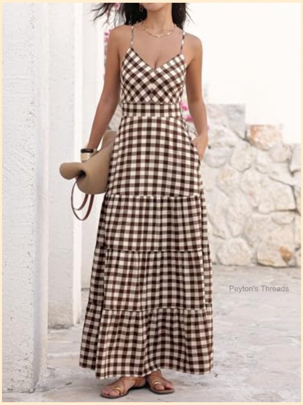 Spaghetti Strap Smocked A-Line Maxi Dress Casual Long Vacation - Picture 2 of 7